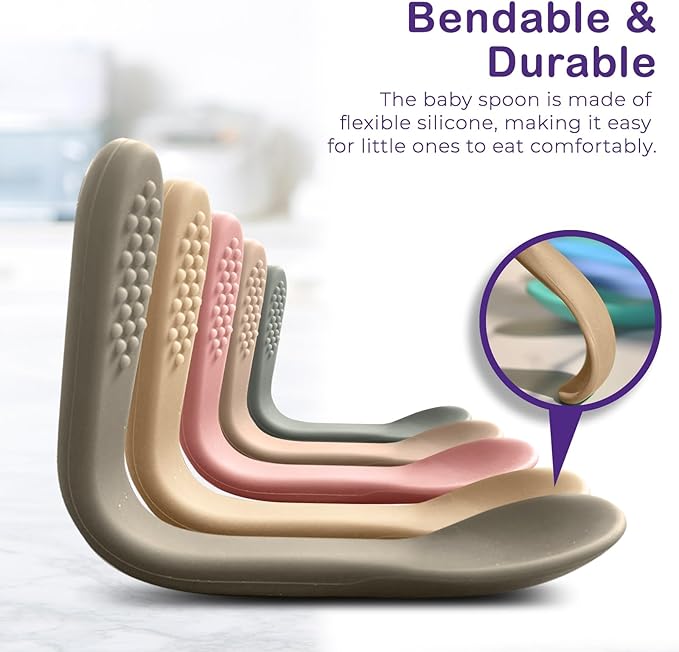 Baby Spoons First Stage Silicone Baby Spoon – Self Feeding Baby Utensils – Infant Spoons First Stage Baby Feeding Spoon - Soft & Gentle on Gums - BPA Free Silicone Baby Spoons Set (Pastel4)