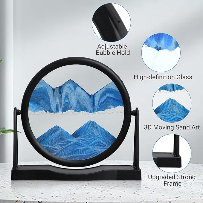 MXYATCJ | Moving Sand Art | Sand Art Liquid Motion | Sand Art Pictures | 3D Deep Sea Sandscape | Glass Sand Art Display | Sand Relaxing Gift for Adult | Home Office Decor | Desktop Toys | (8'' Blue)