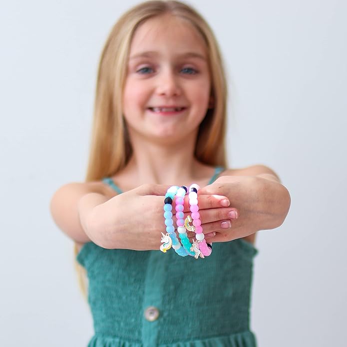 FROG SAC 3 Unicorn Bracelets for Girls, Silicone Bubble Bracelet Pack for Kids, Unicorns Theme Birthday Party Favors and Goodie Bag Fillers for Little Girls, Blue Black Pink Unicorn Stocking Stuffers for Kids