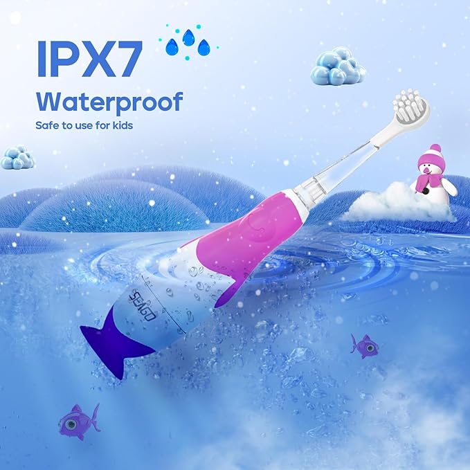 SEAGO Toddler Electric Toothbrushes for Baby Ages 0-3 Years, Baby Toothbrush with Smart Timer and Suction Base, 4 Replacement Brushheads (Purple-C)