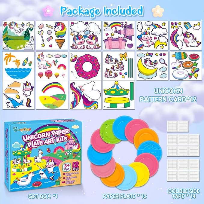 V-Opitos Arts and Crafts Kits for Kids, 12 Pack Paper Plate Crafts for Toddlers Age of 2, 3, 4, 5 Years Old, Fun Preschool Classroom Activity Project for Boys & Girls