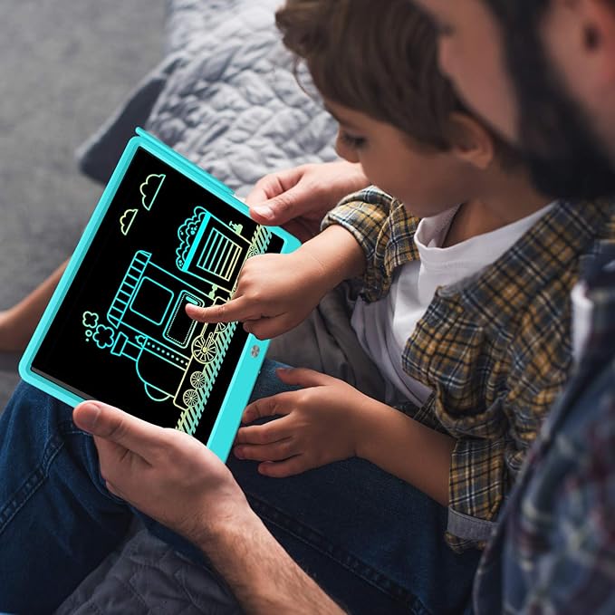 FLUESTON LCD Writing Tablet, Doodle Board Toys Gifts for 3-8 Year Old Girls Boys, 15 Inch Colorful Electronic Board Drawing Pad for Kids, Gifts for Toddler Educational Learning Travel Birthday, Blue