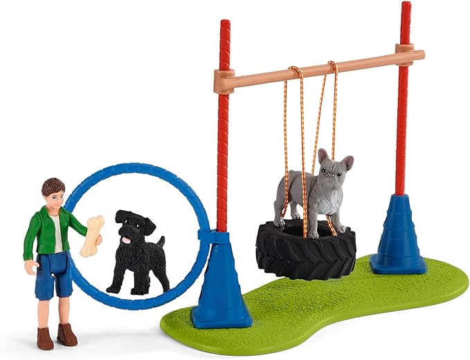 Schleich Farm World, Farm Toys for Girls and Boys Ages 3-8, 14-Piece Playset, Puppy Agility Training at the Dog Park