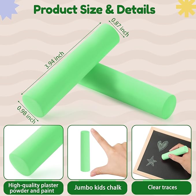 Fulmoon 40 Pcs Jumbo Sidewalk Chalk for Kids Outdoor Art Non Toxic Large Washable Street Chalk for Adults Drawing Painting Graffiti Classroom(Fruit Green,Round Style)