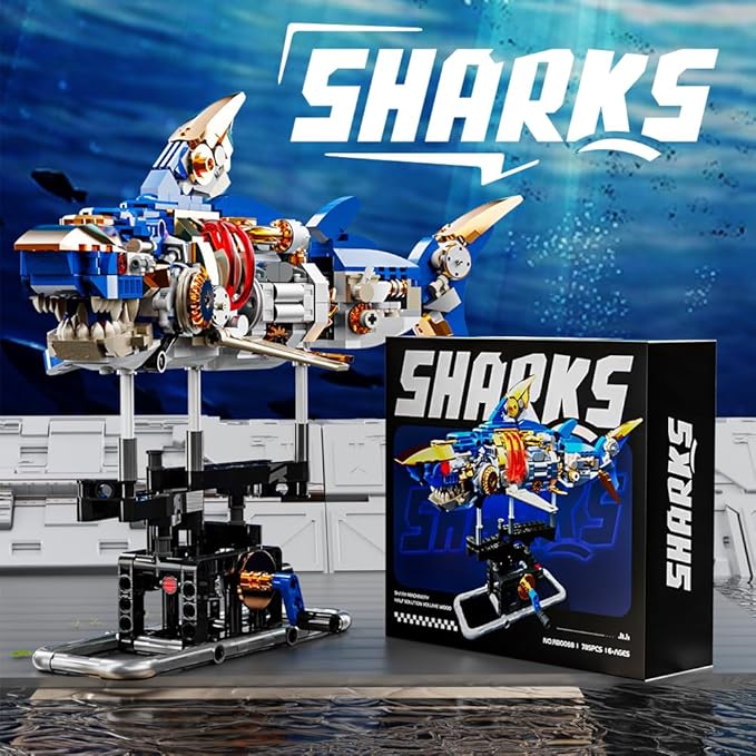 RiceBlock Shark Building Blocks Sets, Sea Animal Building Toys for Ages 8-13, Adult Challenge STEM Toys for Kids, Adults Crossing Ocean, 685 Pieces