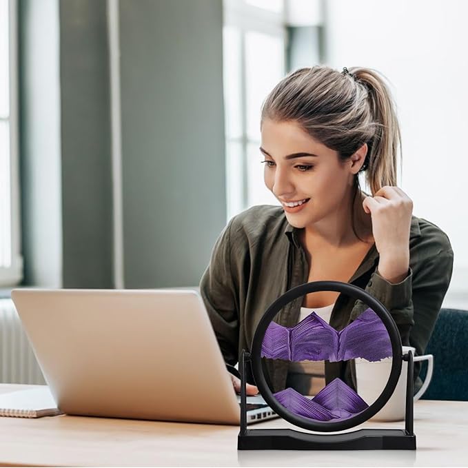 MXYATCJ | Moving Sand Art | Sand Art Liquid Motion | Sand Art Pictures | 3D Deep Sea Sandscape | Glass Sand Art Display | Sand Relaxing Gift for Adult | Home Office Decor | Desktop Toys | (10''Purple)