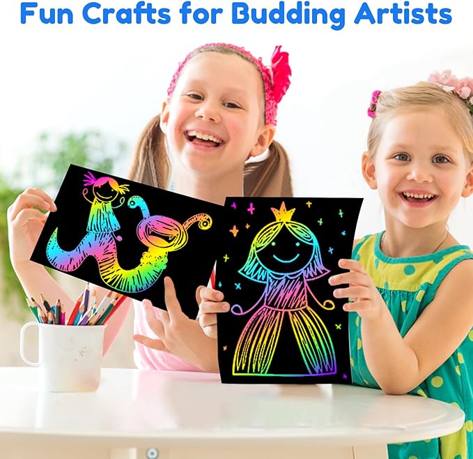 ZMLM Arts Crafts Gifts for Kids: 60PCS Rainbow Scratch Paper Art for Girls and Boys Ages 4-8 8-12 Craft Supplies Kit, Easter Basket Stuffers for Kid Toys Games Activities Valentines Day Gift (Blue)