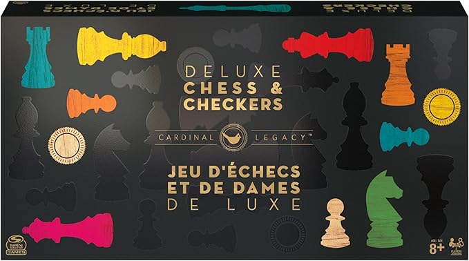 Legacy Deluxe Chess & Checkers Set, Classic Two Player Game Includes Folding Board with Solid Wood Playing Pieces, for Kids and Adults Ages 8 and up