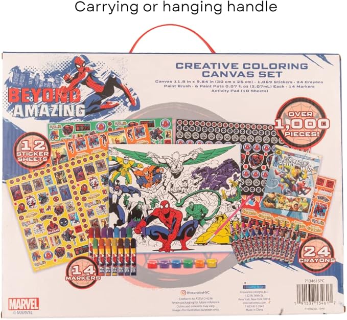 Innovative Designs Marvel Avengers Spiderman Creative Coloring Canvas Painting and Activity Set for Kids, 1000+ pcs