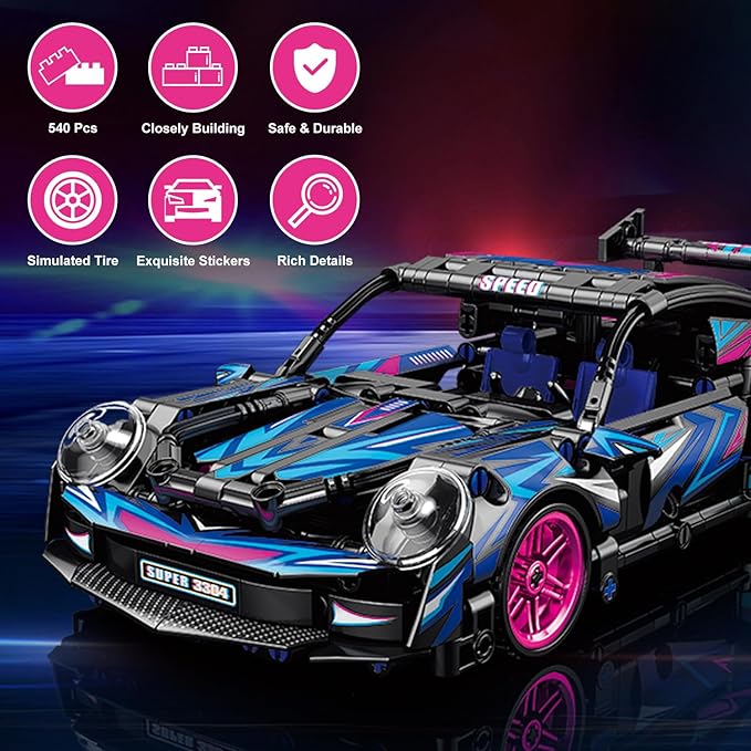 545 Piece Sports Car Model Building Kit for Kids,Teens and Adults,MOC 1:18 Racing Pull Back Car Model Building Set,STEM Educational Building Toy Car,Christmas Birthday Gift for Boy Girl Age 6+