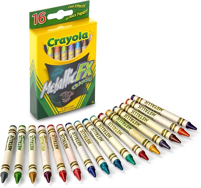 Crayola Metallic Crayons (16ct), Kids Crayons for Coloring and Drawing, Glitter, Shiny, and Unique Colors, Gift for Kids, Nontoxic, 3+