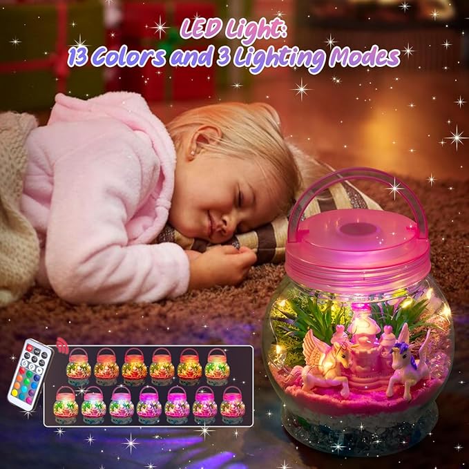 Light Up Unicorn Terrarium Kit for Kids, Unicorn Birthday Gift for Girls Ages 5 6 7 8-12 Year Old, DIY Unicorn Arts & Crafts Toys for Girls (Unicorn)