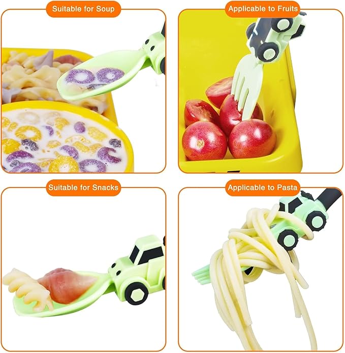 Construction Toddler Utensils - Toddler Forks and Spoons - Kids Spoon and Fork Set - Suitable for Kids Utensils - Baby Utensils, Portable Utensils Set for 1 2 3 4 5 year old Toddlers, Green