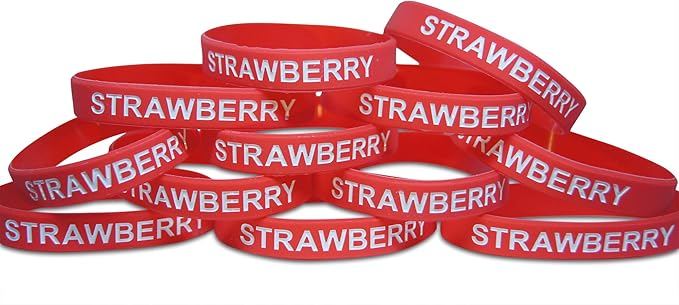 Novel Merk Strawberry Red Fruit 12-Piece Party Favor & Carnival Prize Rubber Band Wristband Bracelet Accessory