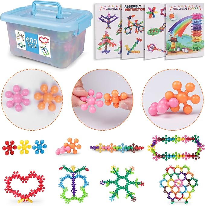 NEOACT 600 PCS Building Blocks Connect Toys,Interlocking Solid Plastic Educational Toys Sets for Preschool Kids Boys and Girls Aged 3+, Promote Fine Motor Skills and Sensory Development.