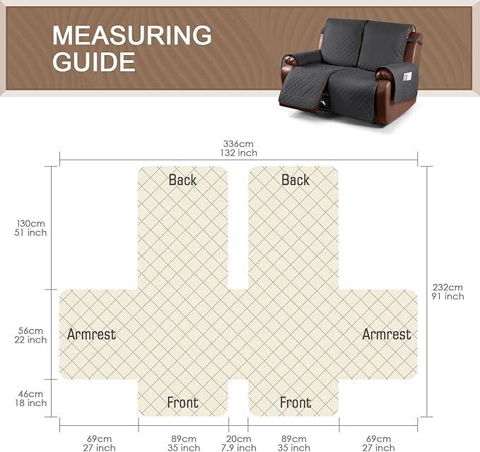 KinCam Waterproof Oversized Loveseat Recliner Cover, Non-Slip Reclining Couch Covers for 2 Seat, Recliner Sofa Cover Furniture Protector with Elastic Straps for Kids, Pets, Charcoal Gray