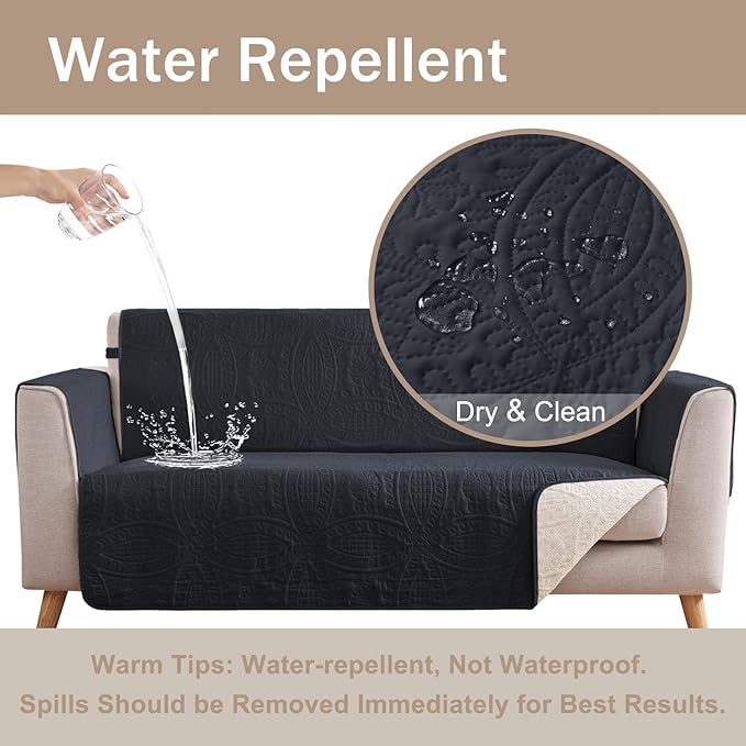 Water Repellent Loveseat Cover for 2 Cushion Couch, Machine Washable Love Seat Quilted Couch Covers, Pet Friendly Loveseat Slipcovers (Loveseat 48", Blue Gray)