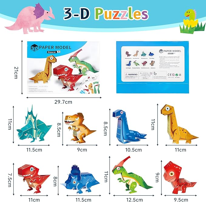Paper Craft 3D Puzzle DIY Puzz Kits (8 PCS/Kit) Cartoon Art Craft Gift for Kids, No Need Scissors, Include Adhesive Paper, Art Supplies in Class, Cubic Art Decor Paper Model Craft Kit (Princess)