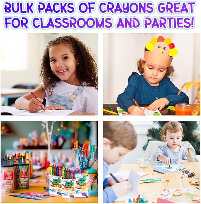 ArtCreativity Crayons Bulk Set - 100 Crayon Packs - 6 Crayons in Each Pack - 600 Total - Crayons for Kids in Red, Orange, Yellow, Green, Blue, Purple - Bulk Crayons for Classroom and Party Favors