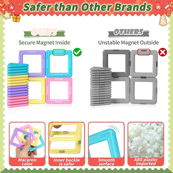 Rurvale 100Pcs Magnetic Tiles, Magnet Blocks for 3 4 5 6 7 8 Year Old Boys Girls, Learning Educational STEM Toys for Toddlers 3-5, 4-8, Building Blocks for Kids Ages 3+ Birthday Gifts