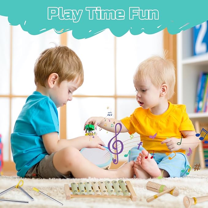 Xylophone for Toddlers 1-3, Montessori Toys for 1 Year Old, Baby Instruments Wooden Percussion Set, Baby Xylophone for Boys and Girls, Preschool Educational Birthday Gifts