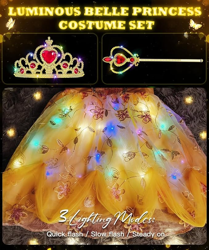 TOLOYE Princess Dress Up for Girls, Princess Costume for Girls Light Up with Accessories for Halloween Carnival Cospaly