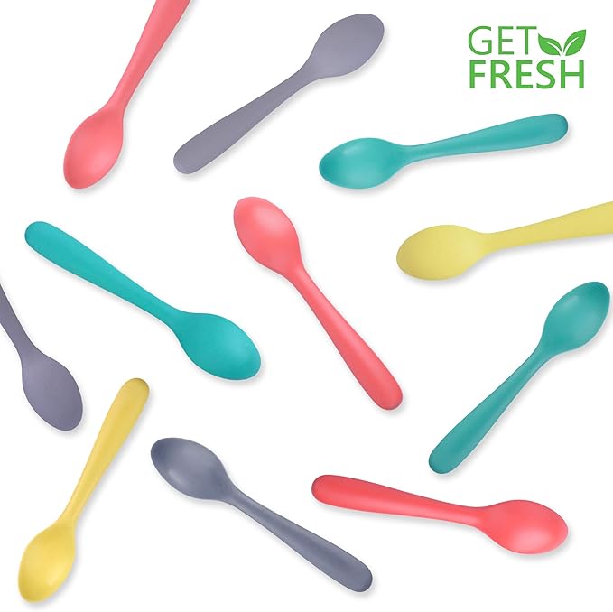 GET FRESH Bamboo Kids Spoons Set – 4-pack Colorful Bamboo Kids Cutlery for Everyday Use – Reusable Bamboo Fiber Kids Spoons for Baby Feeding – Large Bamboo Utensils for Toddlers and School Children