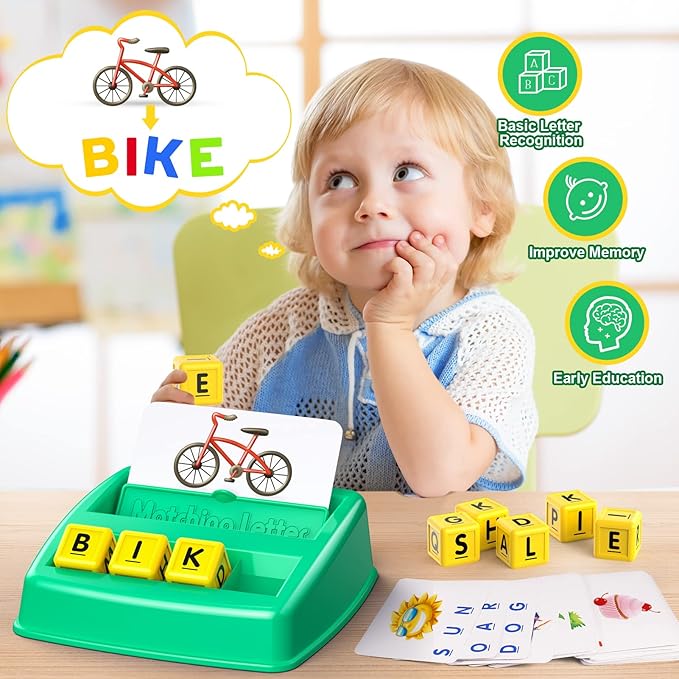 Toys for 3-8 Year Olds Boys Girls, Matching Letter Game Educational Games for Kids Ages 3-8 Halloween Birthday Gifts for 3-8 Year Olds Boys Girls Preschool Kindergarten Educational Spelling Toys Green