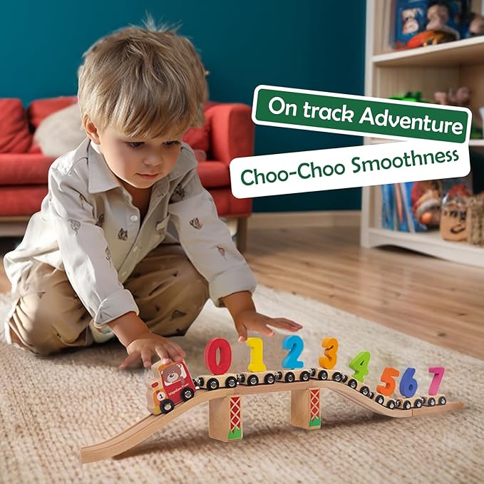 Number Train Set for 1 2 3 Year Olds, Educational Toy Cars for Toddlers, Montessori Learning Toys for Boys and Girls (Red)