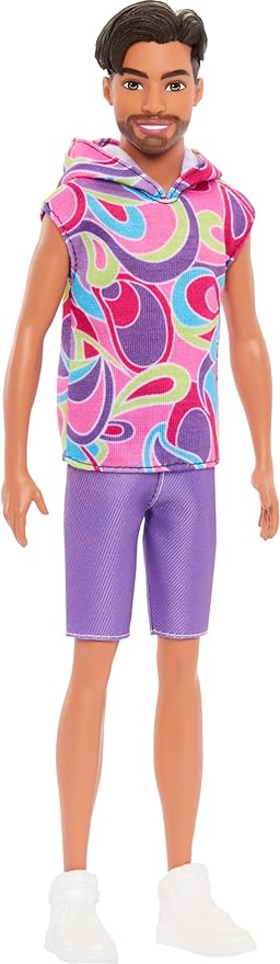 Barbie Fashionistas Ken Doll #227 with Look Inspired by The Totally Hair Look, Brunette with Short Beard & Slender Body Type, 65th Anniversary Collectible