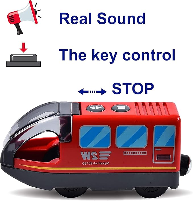 Giant bean Battery Operated Electric Locomotive Magnetic Train Set for Wooden Train Tracks, Powerful Engine Compatible with Most Brands, Wood Train Track Toys for Kids 3+