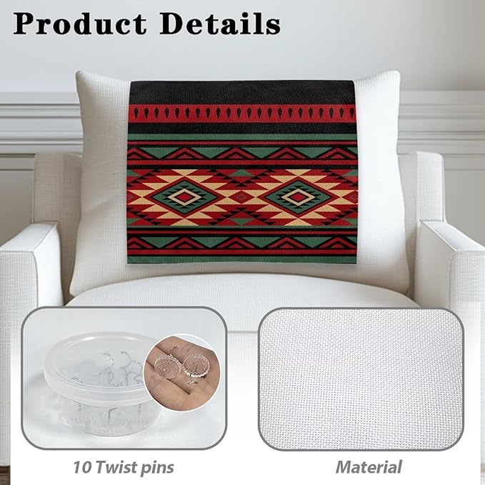 Navajo Recliner Headrest Cover Washable Red Sofa Headrest Covers Couch Headrest Covers Furniture Protector for Living Room Home 3 Pcs