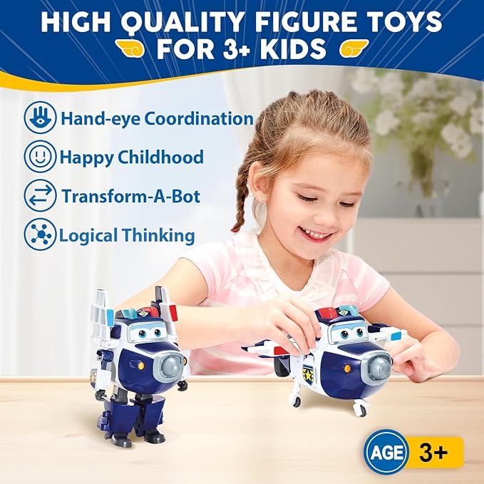 Super Wings 5" Transforming Supercharged Paul Airplane Toys Action Figure, Airplane to Robot in 10 Steps, Toy Plane for 3-5 Year Old Boys & Girls, Birthday Gifts for Preschool Kids