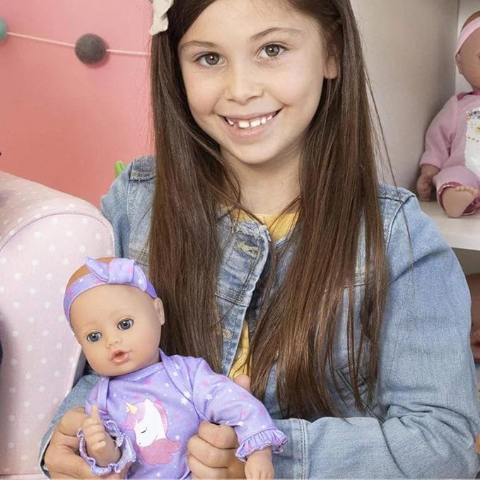 ADORA Play Time Babies Collection, 13" Baby Doll with Doll Clothes and Accesories, Made with Sweet Baby Powder Scent, and GentleTouch Vinyl Body, Birthday Gift for Ages 1+ - Unicorn Glitter