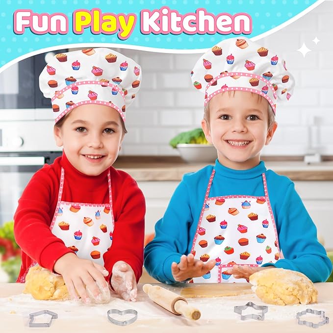 Toyze Birthday Gifts for 3-8 Year Old Girls Cute Stuff Apron for Girls Kids Cooking Sets Toddler Toys Kids Chef Hat and Apron Easter Christmas Stocking Stuffers White-with Cookbook