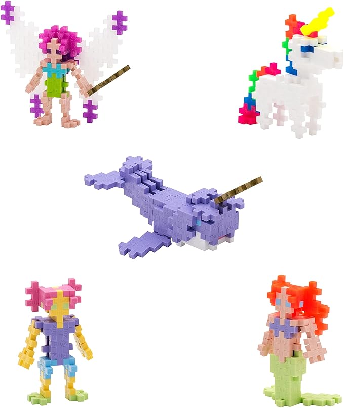PLUS PLUS Building Block Playset Kit, Themed Figures 3D Puzzle, Fun Stem Toys for Kids, 350 Mini Interlocking Pieces - 5 Tube Bundle, Fantasy