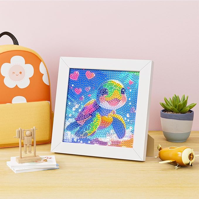 Turniton 4 Packs 5D Cartoon Diamond Art Kits for Kids, Cute Animals DIY Diamond Arts Mosaic Kits for Adults, Full Round Drill Gem Art for Home Wall Decor Kids Present 7X7 inch