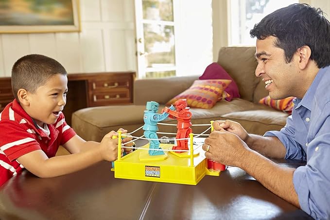 Mattel Games Rock 'Em Sock 'Em Robots Kids Game, Red Rocker vs Blue Bomber, Knock His Block Off