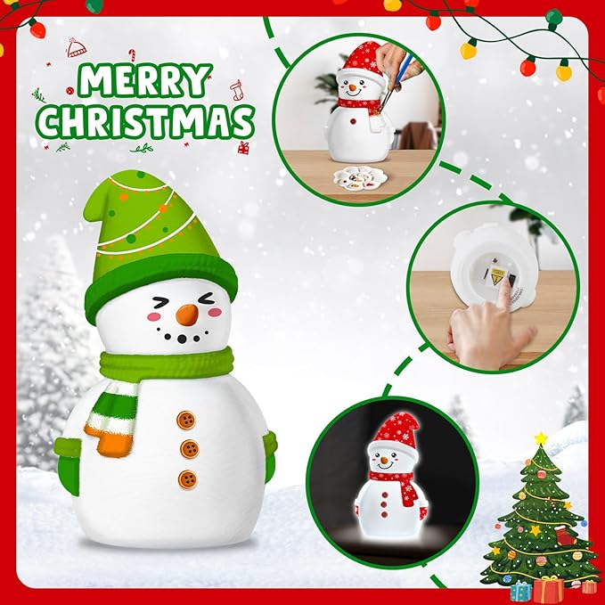 Christmas Crafts for Kid Adult, DIY Snowman Figurines, Art & Craft Supplies Painting Kits, Paint Your Own Lamp DIY Gift for Christmas Activities for Toddler Gril Boy Age 3 4 5 6 7 8 9 10 11 12 13