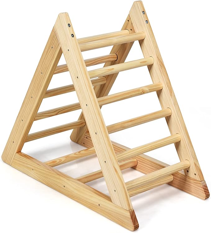 HONEY JOY Triangle Climber, Kids Wooden Climbing Triangle Ladder, 3 Different Climbing Ladders, Indoor Climbing Toys for Playground, Gym & Daycare, Gift for Boys Girls 3+ (Natural)
