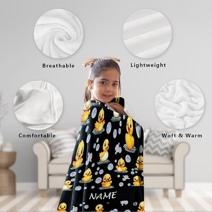 Custom Name Ducks And Bubbles Blanket Adult duck Blanket Kids Funny Blanket Suitable for Bedroom bed sofa Crib Couch Chair outdoor All Season Items That Yellow Duck Lovers Will Love 60"x50"for Teens