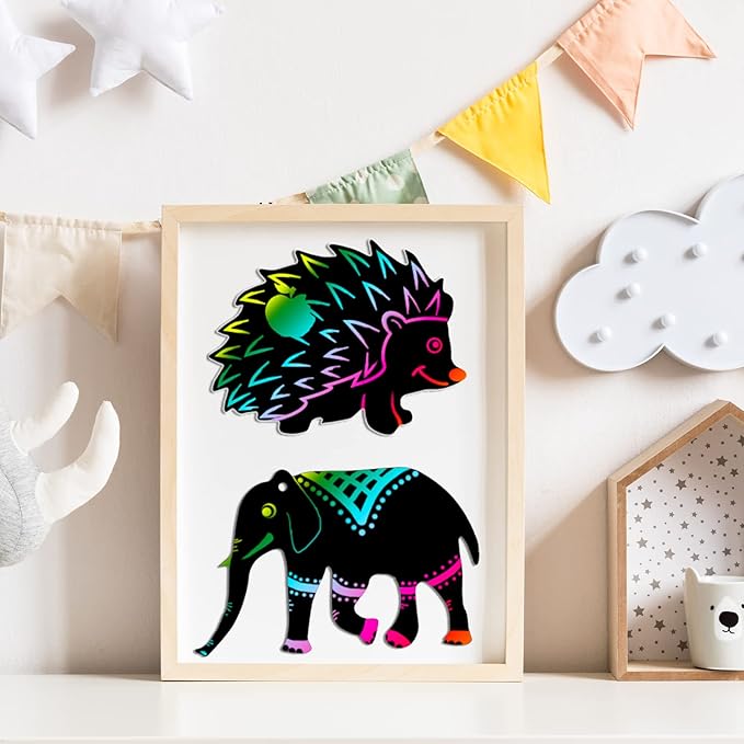 NODMIPNS 36 Pieces Woodland Animals Scratch Art for Kids,Forest Animals Rainbow Scratch Paper Kit Scratch Crafts Art Set Woodland Animals Party Favors for DIY Crafts Decoration(Woodland Animals)