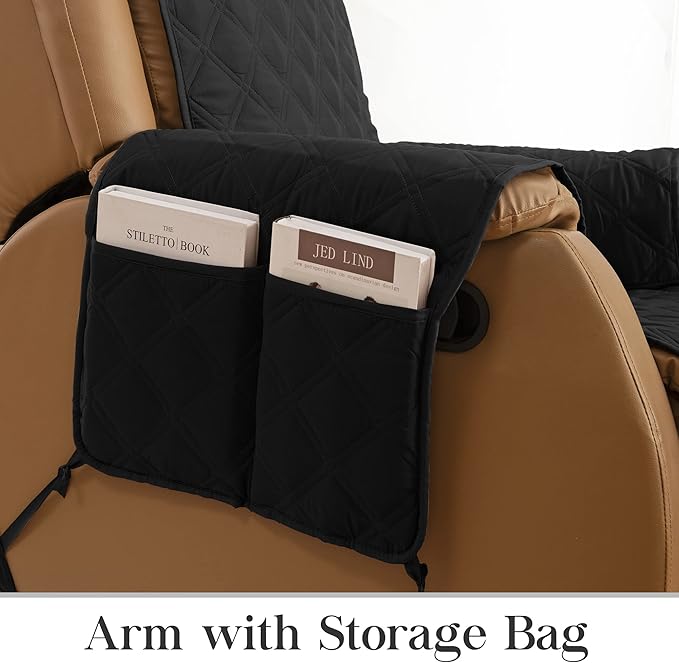 TOMORO Non-Slip Quilted Recliner Cover, 100% Waterproof Recliner Chair Slipcover Furniture Protector with Pockets, Washable Couch Cover with Elastic Straps for Kids and Pets，23 Inch