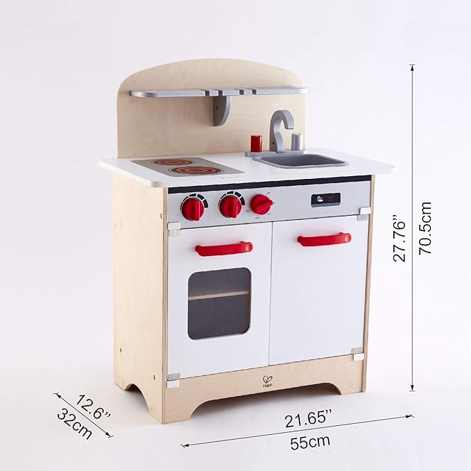 Hape Gourmet Kitchen Kid's Wooden Pretend Play Kitchen Set |Sink, Stove, Baking Oven, Cabinet, Turnable Knobs & Spice Shelf