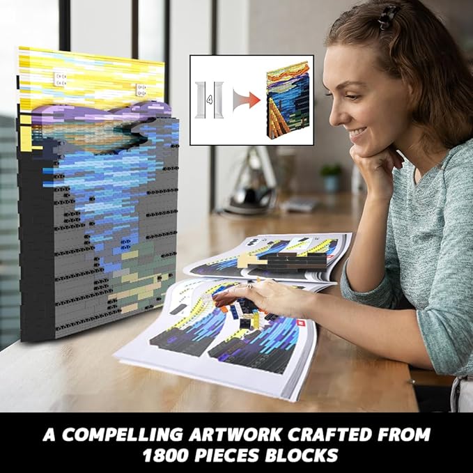 HOGOKIDS The Scream Artwork Building Set - 3D Wall Art Building Kit for Home Office Décor Display Framed DIY Painting Building Blocks Creative Activity for Teens Adults Ideas Birthday Gift - 1800 PCS