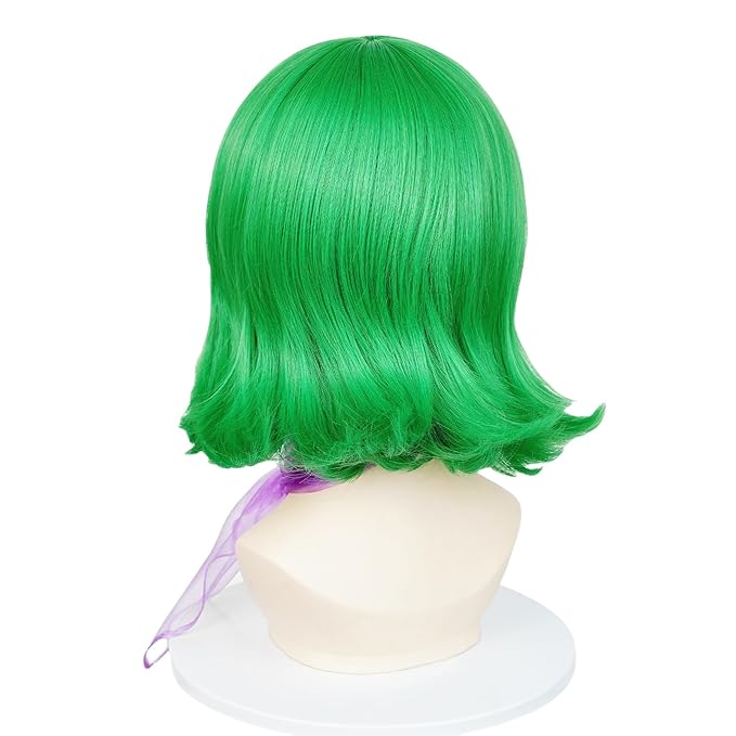 Probeauty Short Green Wig for Kids Cosplay, Green Bob Costume Wig for Halloween Cosplay Party with Scarf