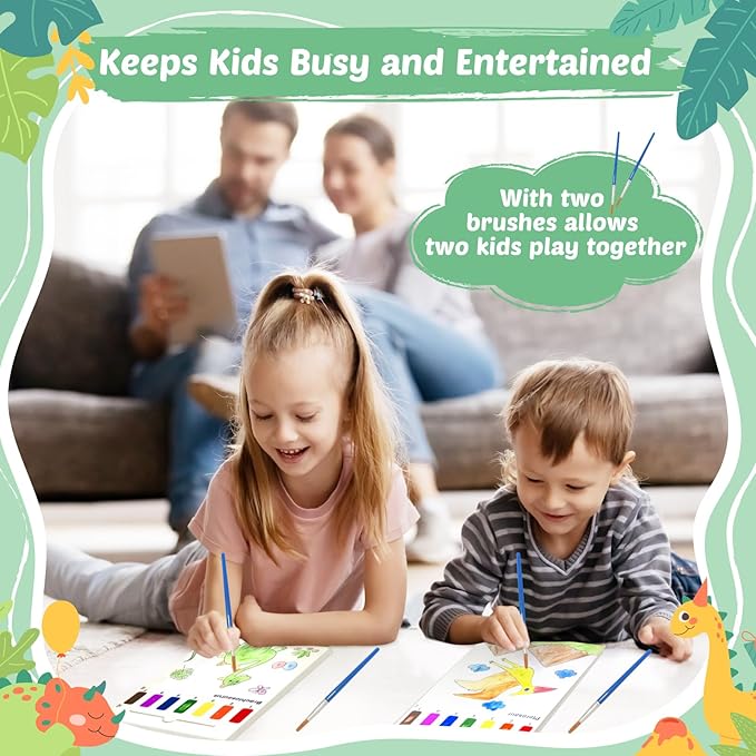 Water Coloring Books for Toddlers - Easter Basket Stuffers Watercolor Paint Book Drawing Art Paper for Kids Mess Free Craft Supplies kit Toy for Age 3 4 5 6 Valentines Birthday Gift(Dinosaurs)