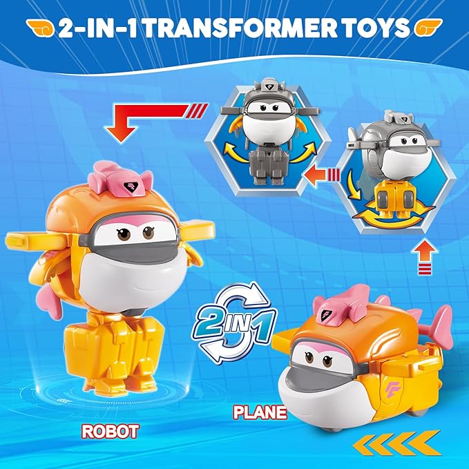 Super Wings Transformer Toys, 2 in Tiki Robot Transformer Action Figures, 2-in-1 Mode Robot Transformer Toys for Boys Girls 4-6 6-8, Fun Plane Toys for Boys Toddlers Kids Age 3 4 5 6 7 8