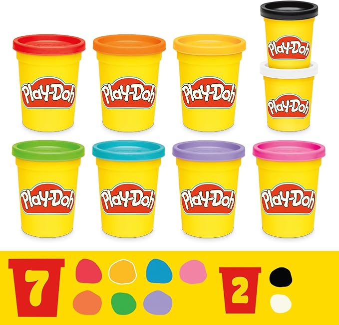 Play-Doh 9 Pack Favorite Color Set, Assorted Colors, 2 & 4 Ounce Modeling Compound Cans, Kids Arts & Crafts, Preschool Toys for 2 Year Old Girls & Boys & Up (Amazon Exclusive)