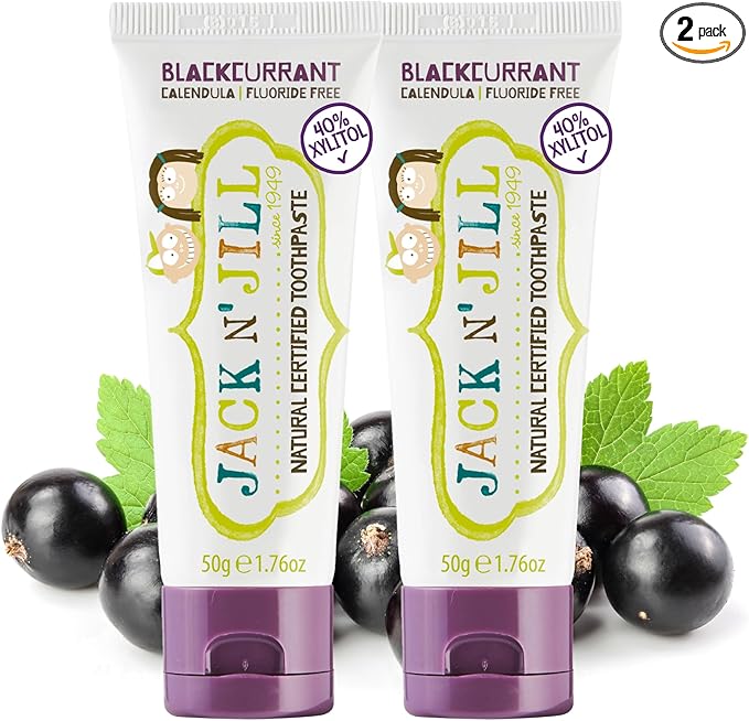 Jack N' Jill Natural Toddler Toothpaste for Baby, Kids and Infants 6 Months & Up, Fluoride Free Training Toothpaste for Toddlers 1-3 (1.76 Fl Oz (Pack of 2), Blackcurrant)